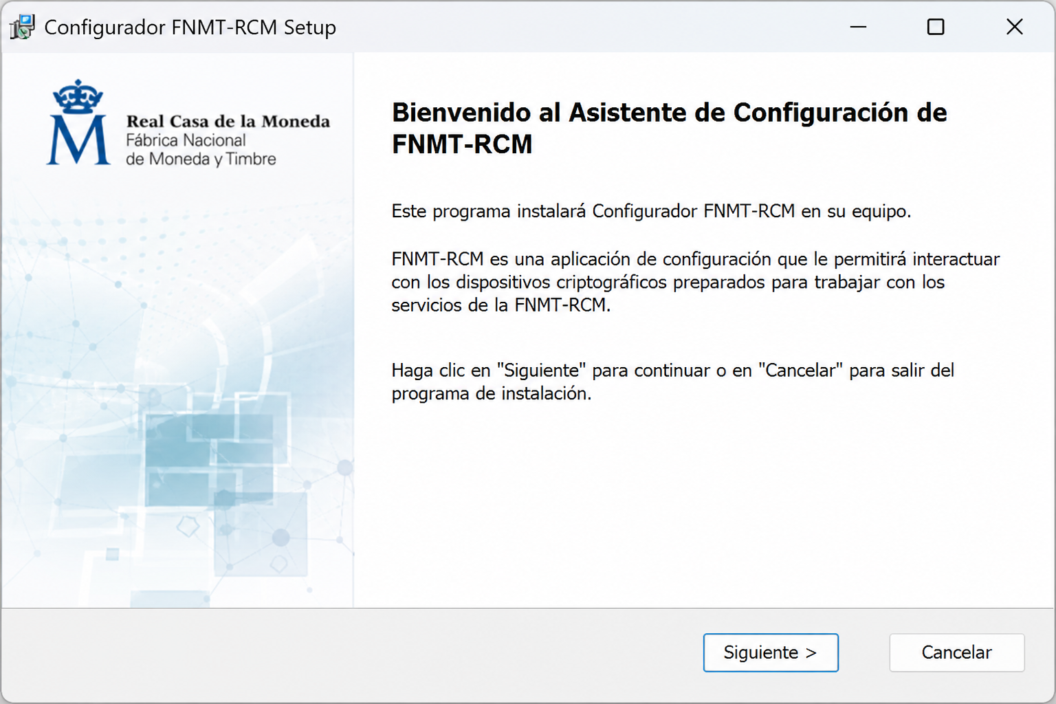 Instalador del Configurador FNMT-RCM en Windows