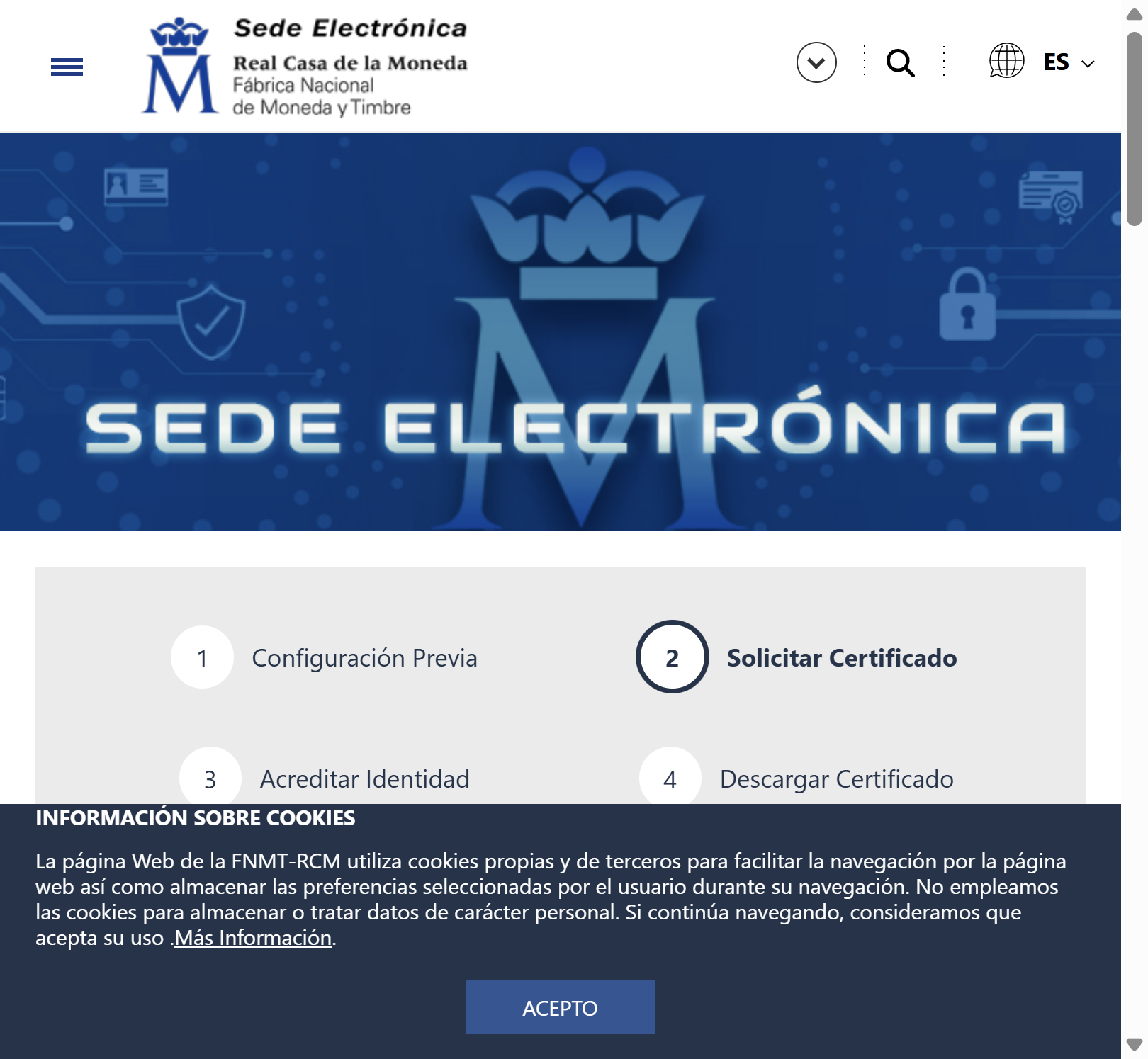 Pasos FNMT: configuración, solicitar, acreditar, descargar